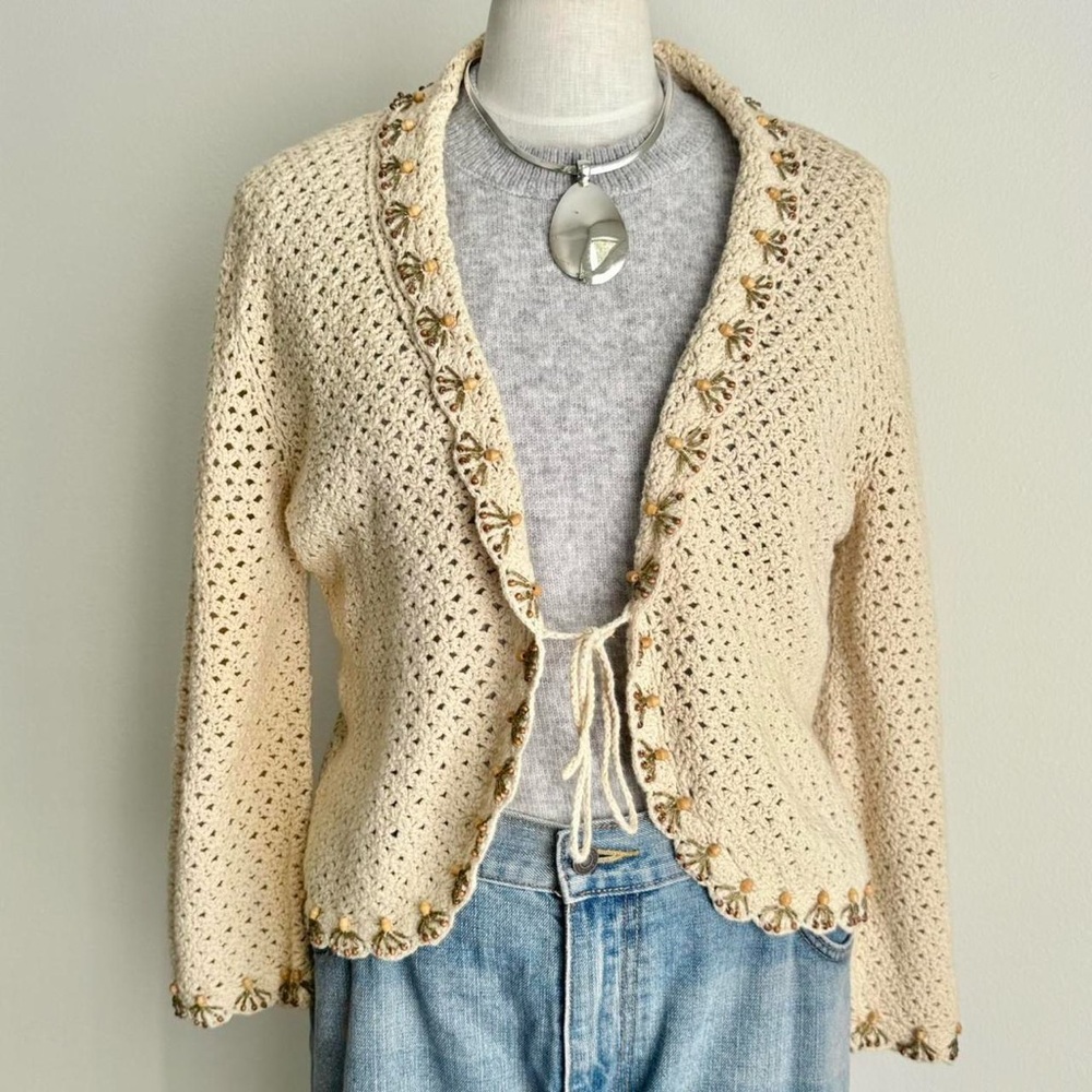 90s Crochet + Wood Bead Cardigan
